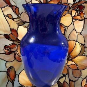 Vintage 8" Cobalt Blue Glass Urn Vase